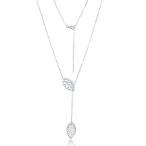 Sterling Silver Open Leaf Hanging Chain Necklace