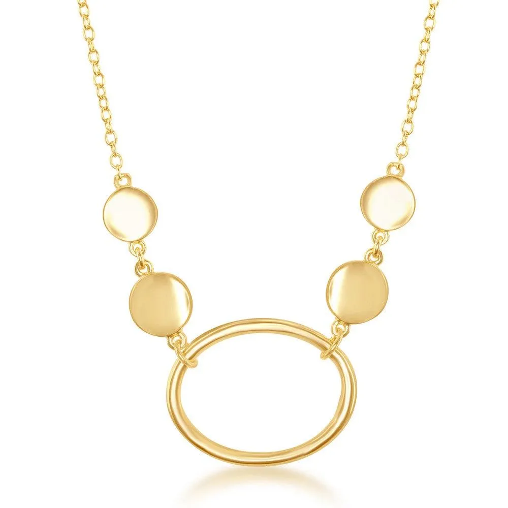 Sterling Silver Open Oval with Flat Shiny Discs Necklace - Gold Plated