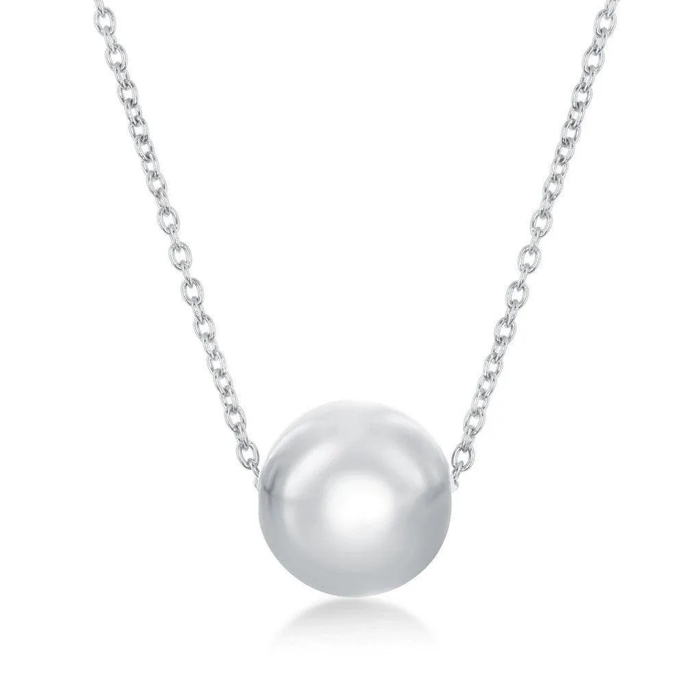 Sterling Silver Rhodium Plated 10mm Bead Necklace