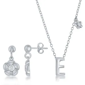 Sterling Silver Shiny "E" Necklace and Earrings Set