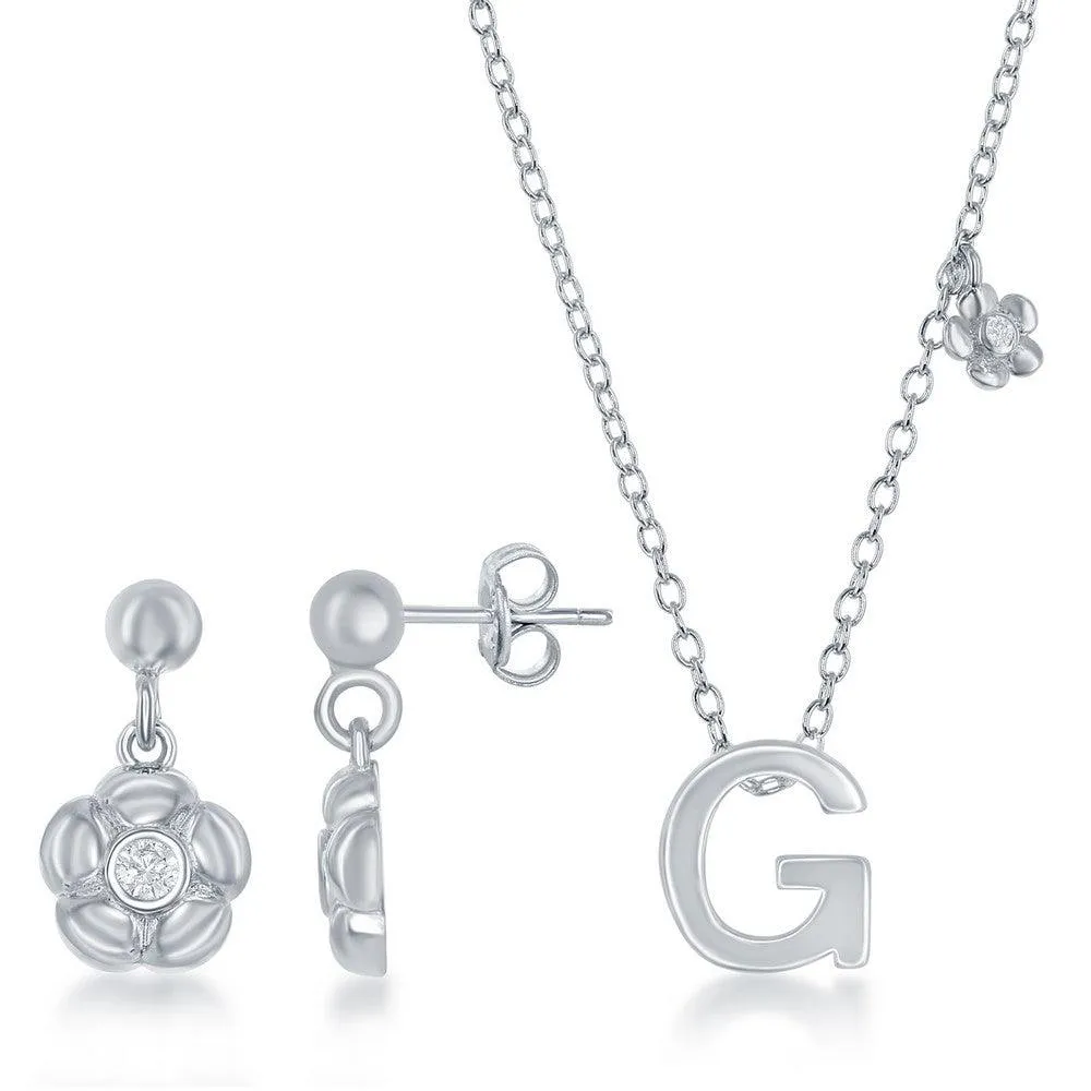Sterling Silver Shiny "G" Necklace and Earrings Set