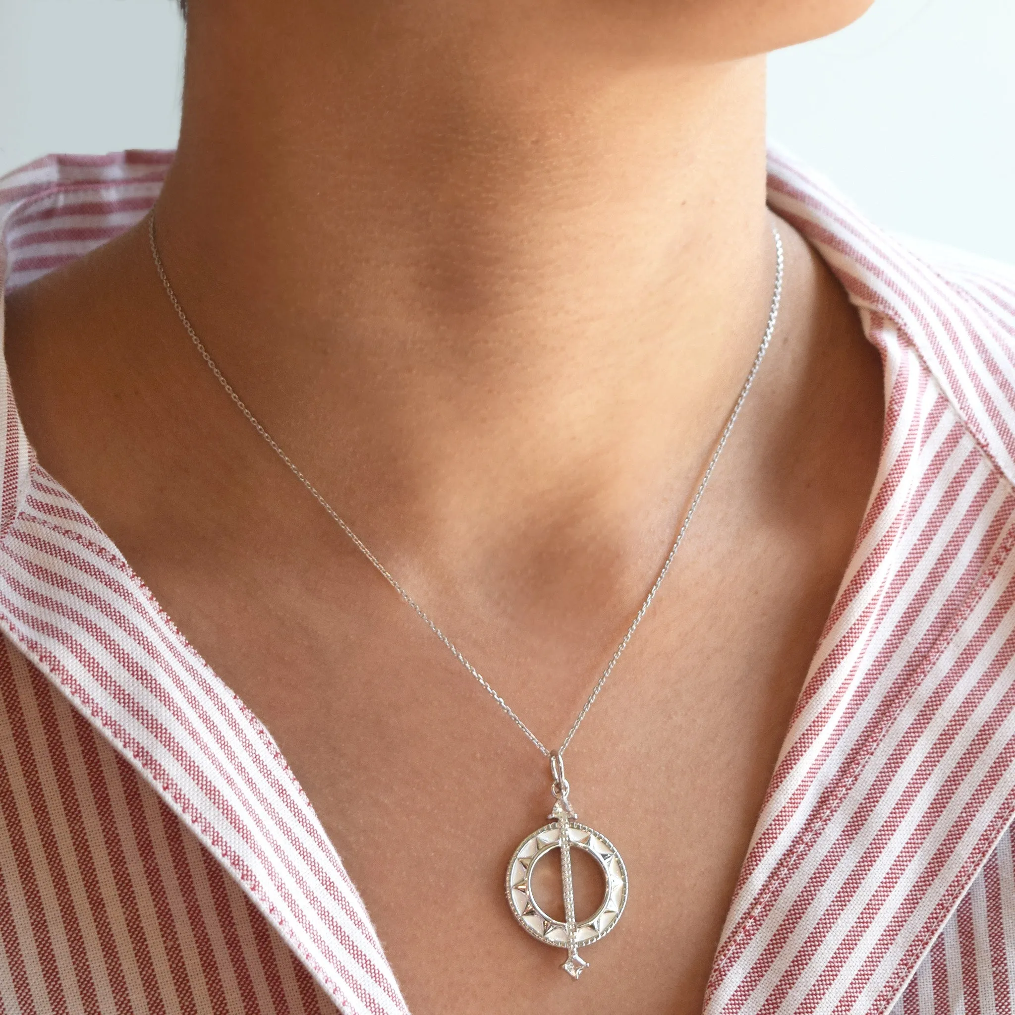 Sterling Silver White Enamel Sundial Charm - Time is Precious