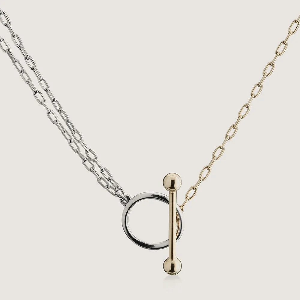 T Bar Dual Chain Necklace - Gold/Silver