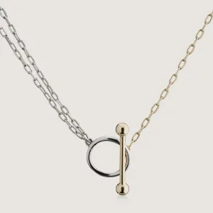 T Bar Dual Chain Necklace - Gold/Silver