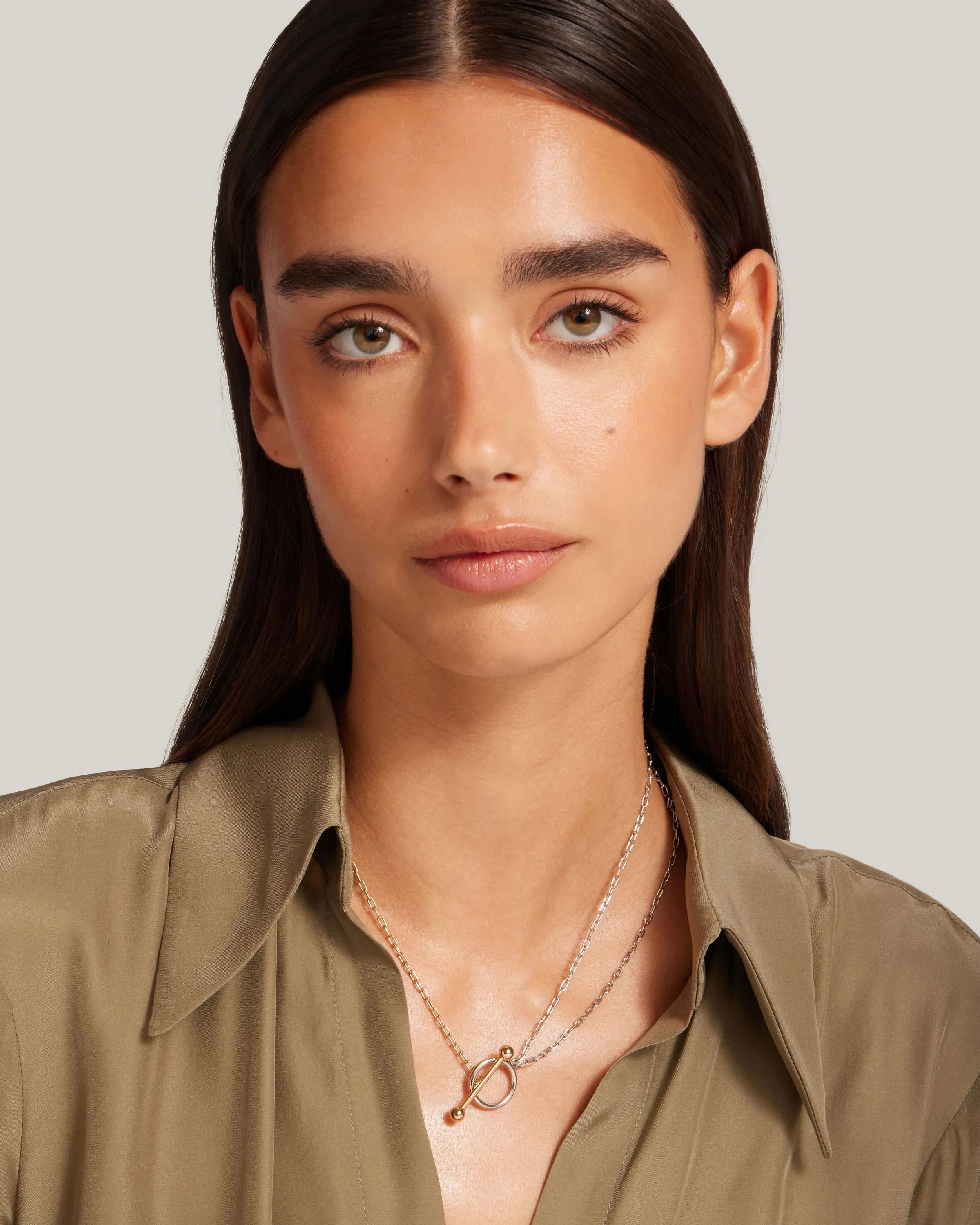T Bar Dual Chain Necklace - Gold/Silver