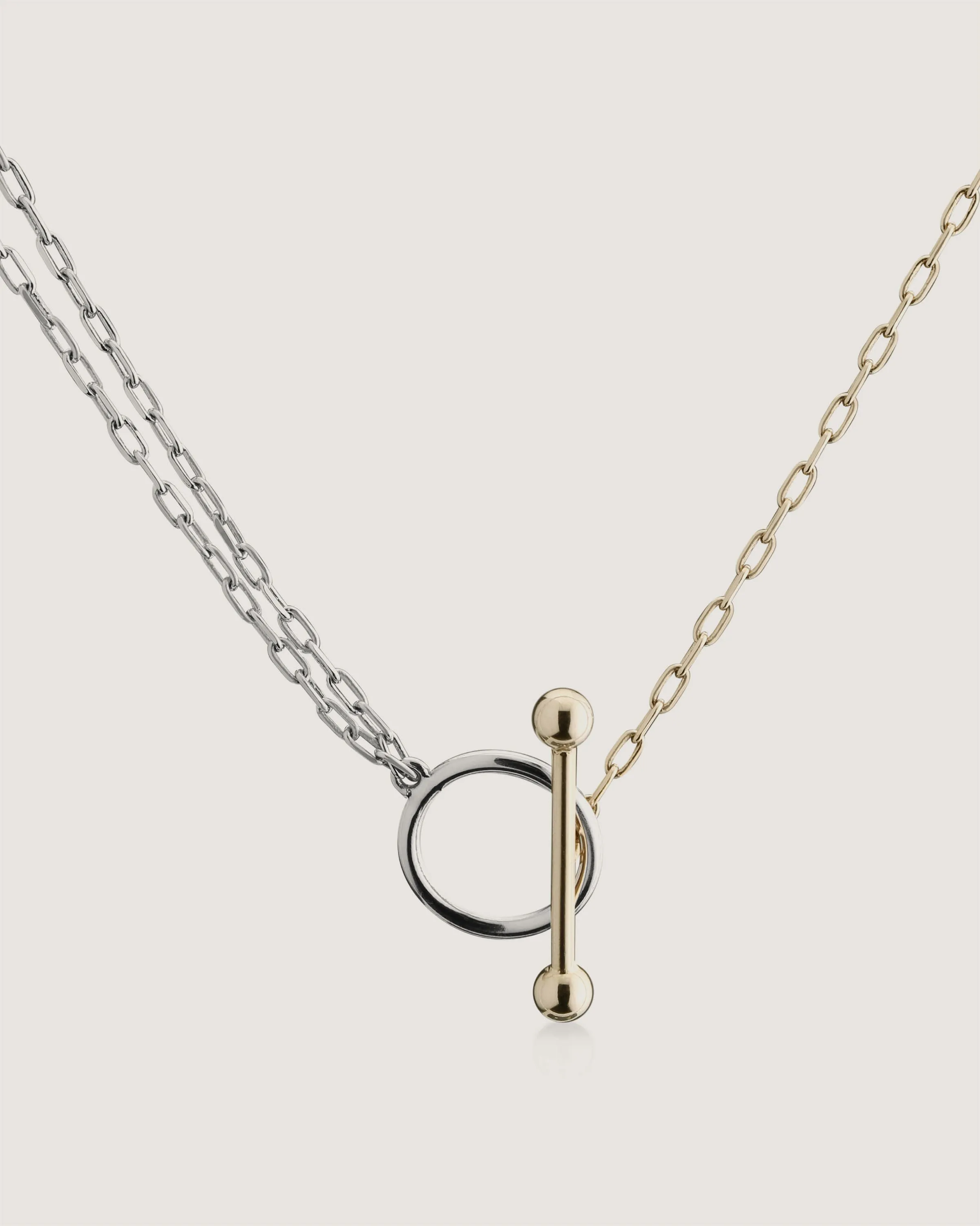 T Bar Dual Chain Necklace - Gold/Silver