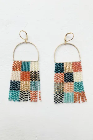 Teal Rust Check Beaded Fringe