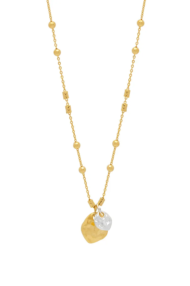 Triple Beaded Chain And Molton Pebbles Necklace
