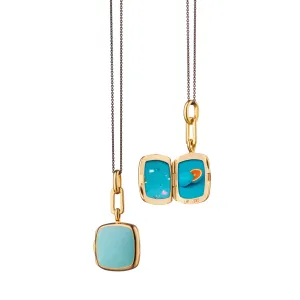 Turquoise Enamel Vermeil Cushion Locket