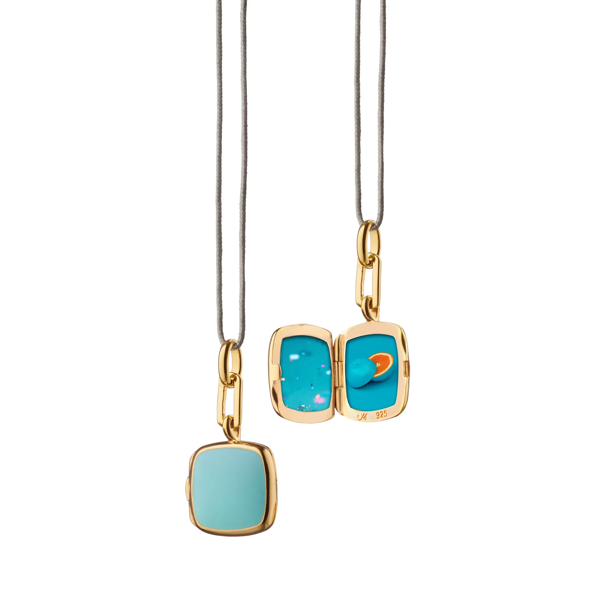 Turquoise Enamel Vermeil Cushion Locket