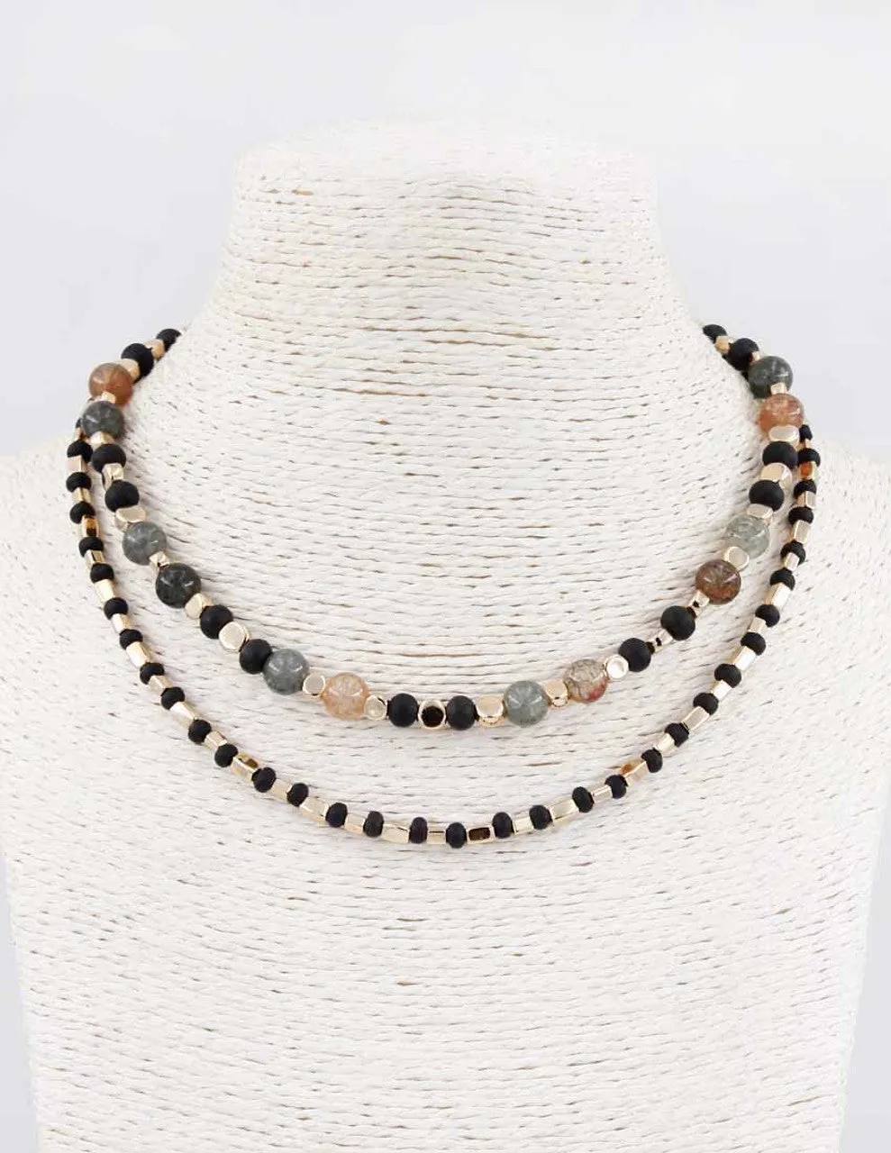 Two Layer Beaded Black Necklace
