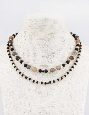 Two Layer Beaded Black Necklace