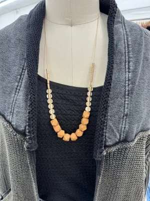 Walnut Block Bead Long Necklace