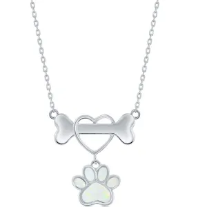 Women's Necklace - Sterling Dog Bone with Heart and White Opal Paw | M-6899